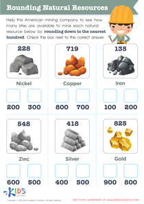 Rounding Natural Resources Worksheet: Free Printable PDF for Kids
